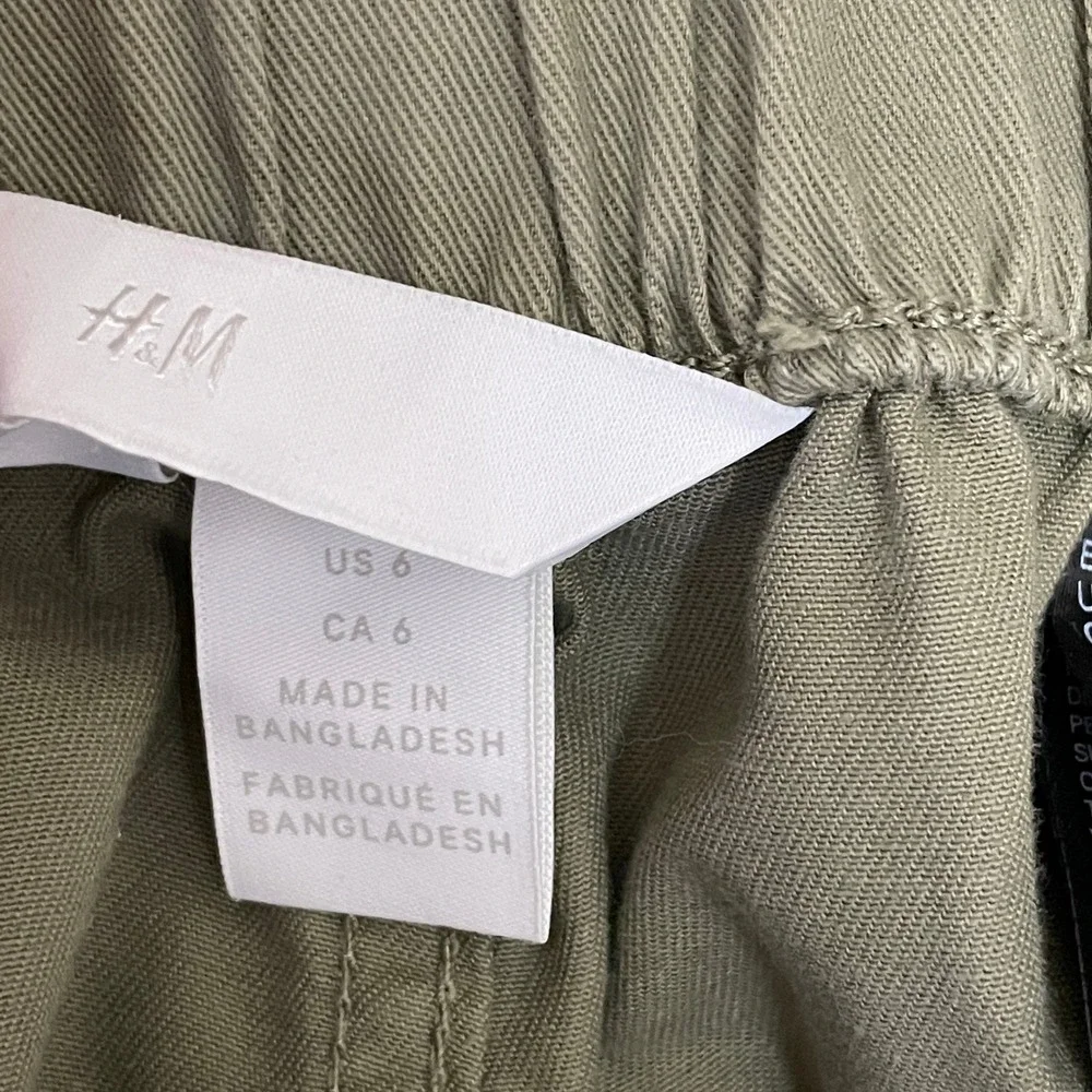 H&M Olive Green Cotton Twill Paperbag Waist Shorts High Rise Cuffed Gorp Women 6